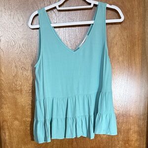 LOFT Aqua V-Neck Tiered Blouse